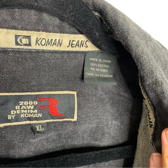 Vintage 2000s black raw denim by‎ koman jacket size XL men’s y2k hiphop - Picture 4 of 7